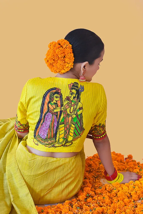 Sunehri Handpainted Madhubani Chanderi Blouse Gubbaro