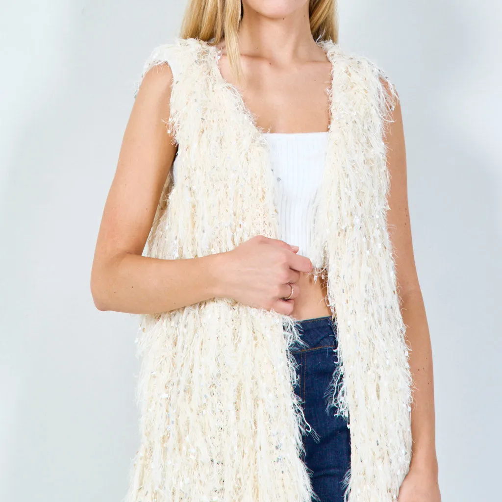 Textured shaggy semi-open cardigan wholesale