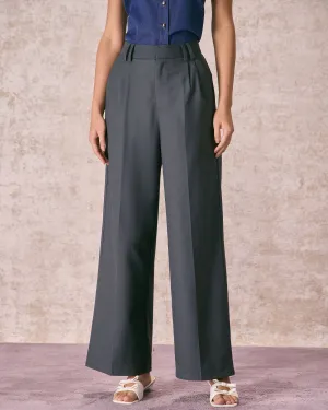 The Grey High Waisted Pleated Straight Pants