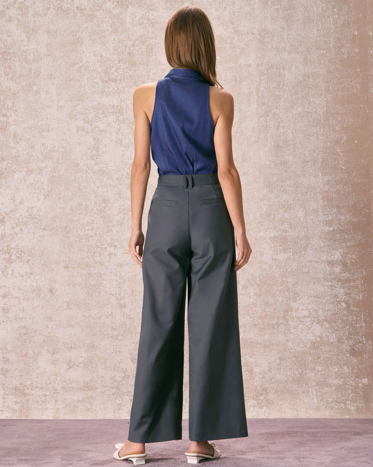 The Grey High Waisted Pleated Straight Pants