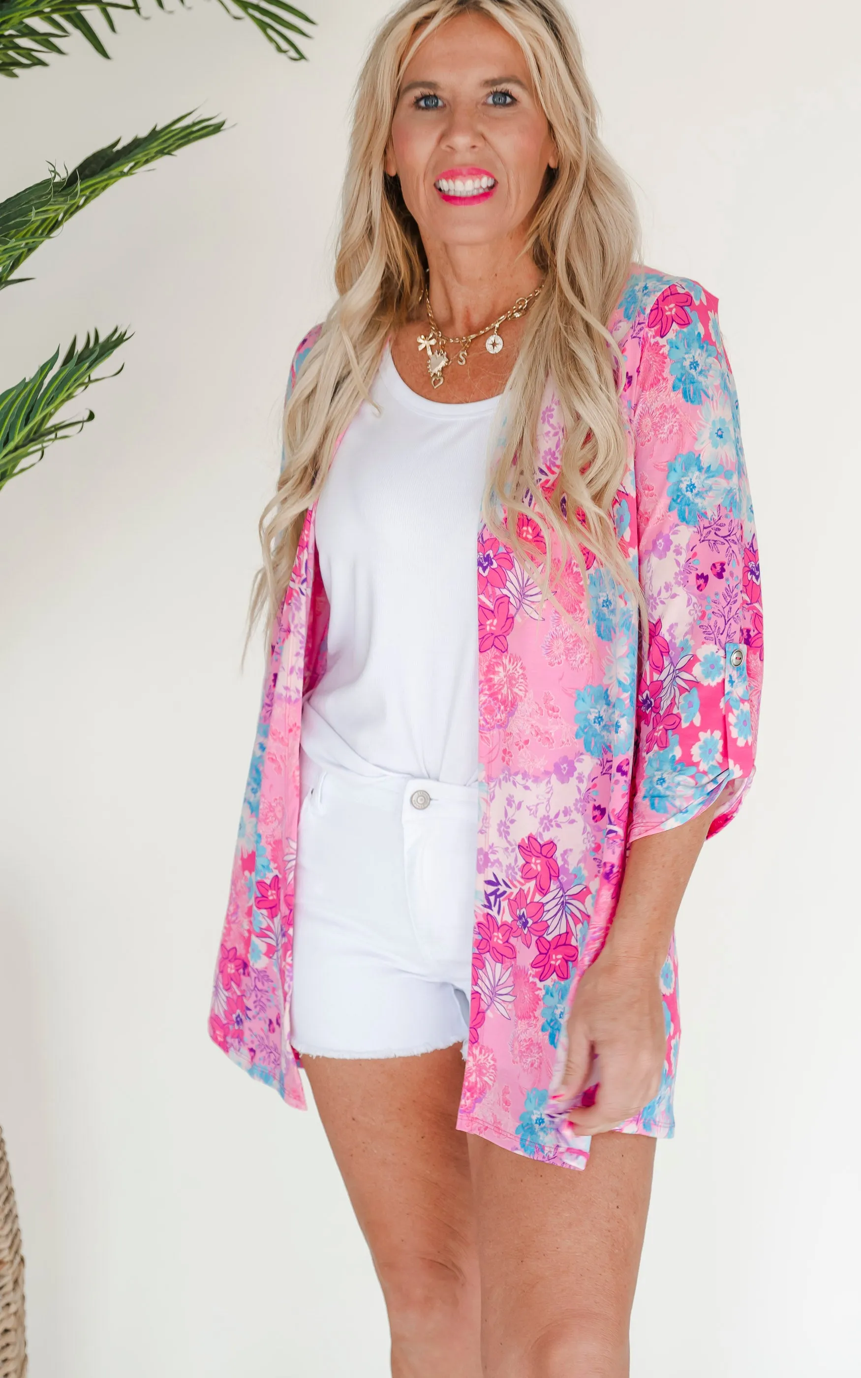 The Lizzy Pink Floral Lightweight Cardigan - Final Sale