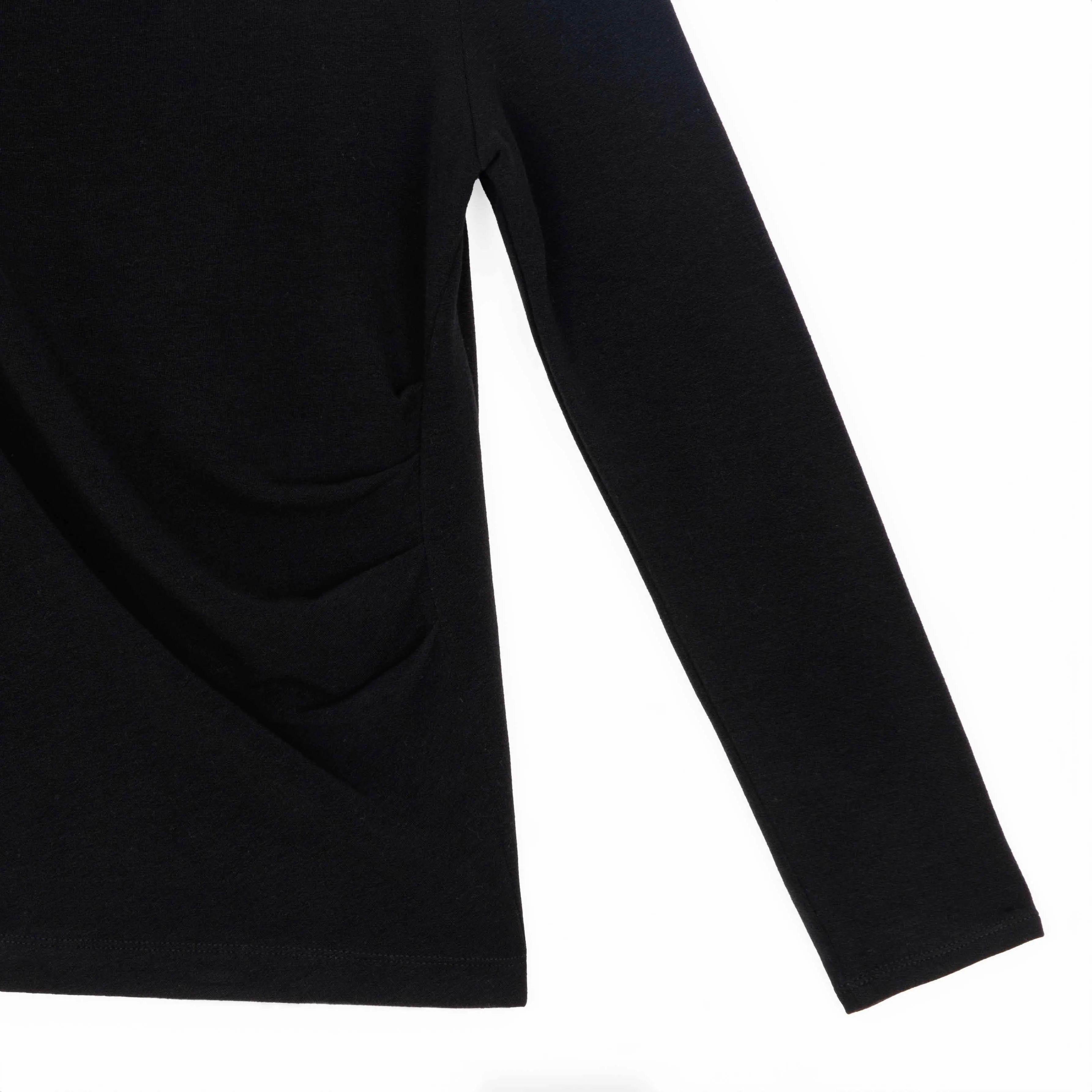 Ultra Cozy - Draped Neck Side Ruched Sweater Top - Black - Final Sale!