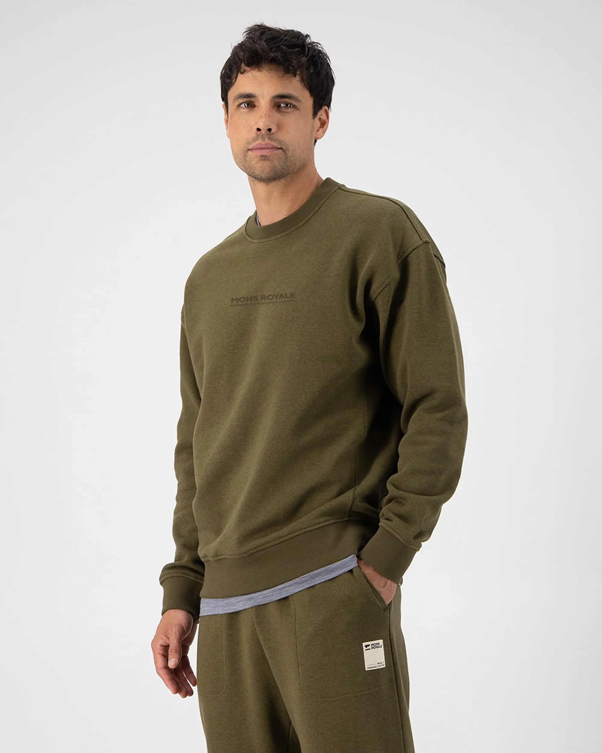 Verdant Merino Organic Cotton Crew - Dark Olive