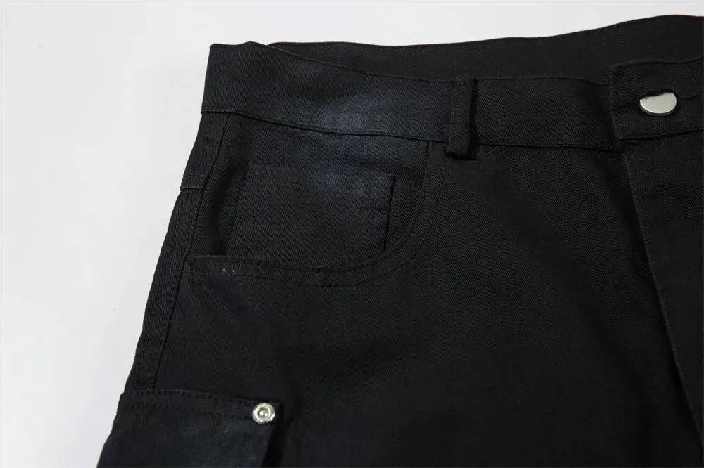 Washed Black Wide Leg Cargo Pants