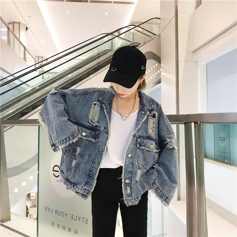 Wenkouban Loose Women Denim Jacket Vintage Harajuku Jeans Jacket Female Casual Fashion Turn-Down Collar Single-Breasted Oversized Coat