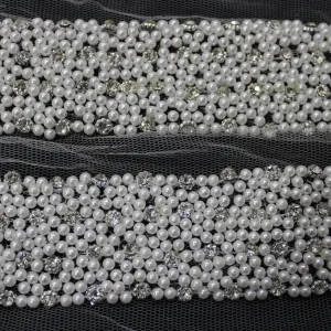 White Pearl Work Embellished Handwork Trim (Wholesale)