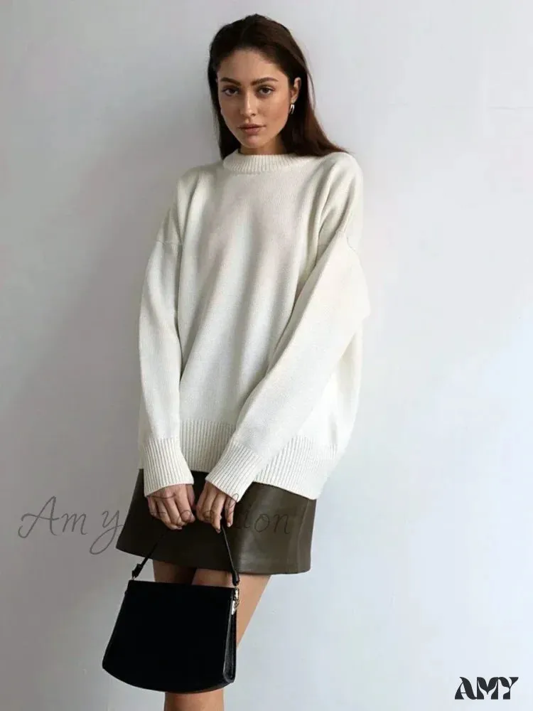 Women O Neck Autumn Winter Thick Warm Pullover Oversized Casual Loose Knitted Jumper Cozy Stylish Sweater