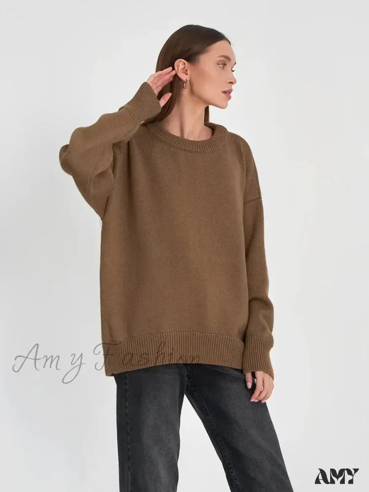 Women O Neck Autumn Winter Thick Warm Pullover Oversized Casual Loose Knitted Jumper Cozy Stylish Sweater