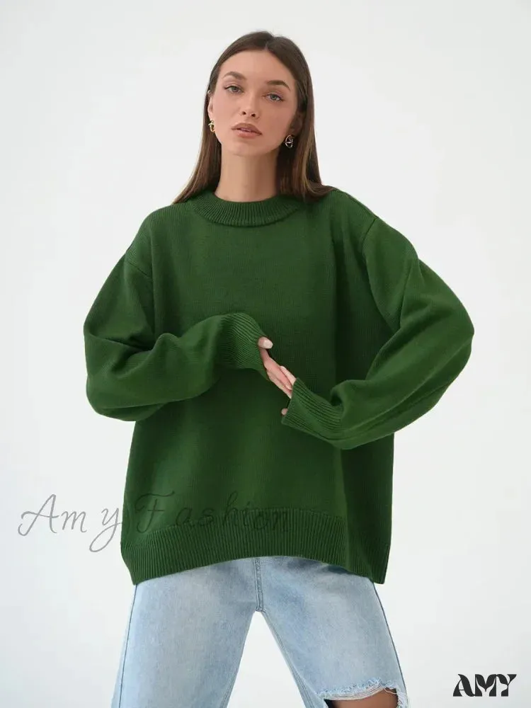 Women O Neck Autumn Winter Thick Warm Pullover Oversized Casual Loose Knitted Jumper Cozy Stylish Sweater