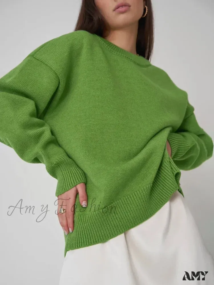 Women O Neck Autumn Winter Thick Warm Pullover Oversized Casual Loose Knitted Jumper Cozy Stylish Sweater