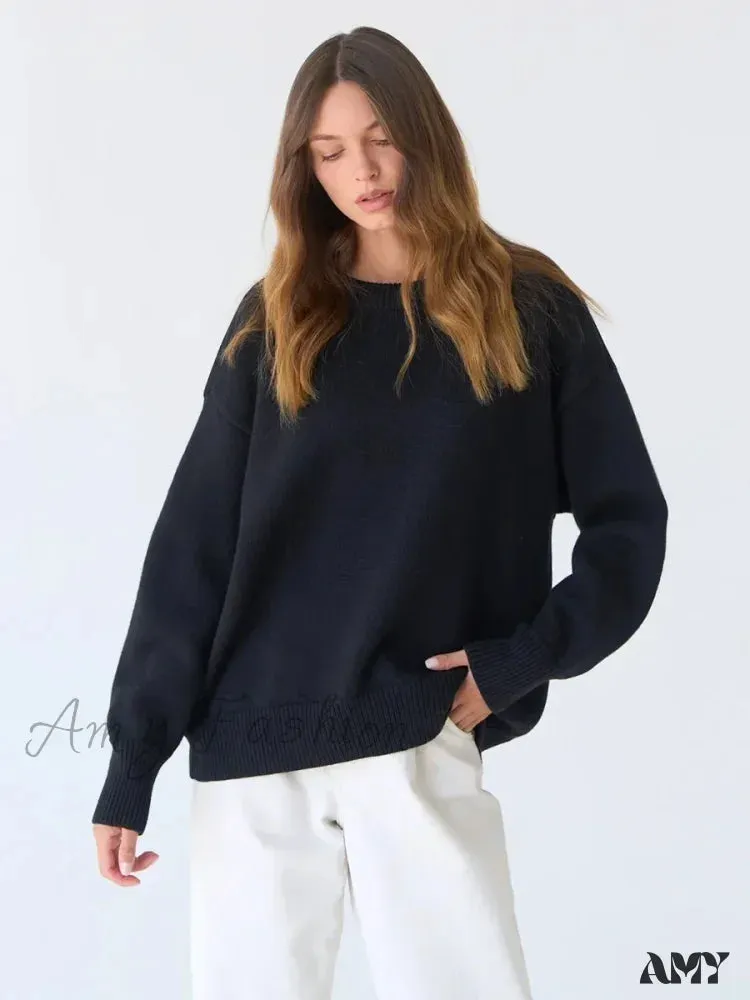 Women O Neck Autumn Winter Thick Warm Pullover Oversized Casual Loose Knitted Jumper Cozy Stylish Sweater