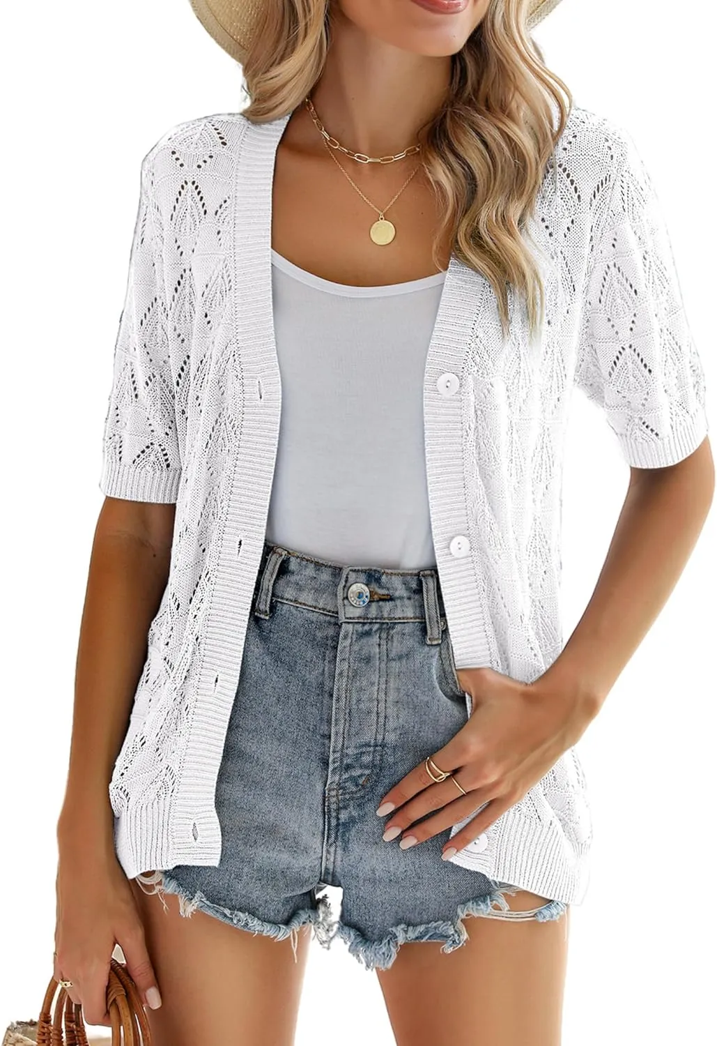 Zeagoo Short Sleeve Crochet Cardigan