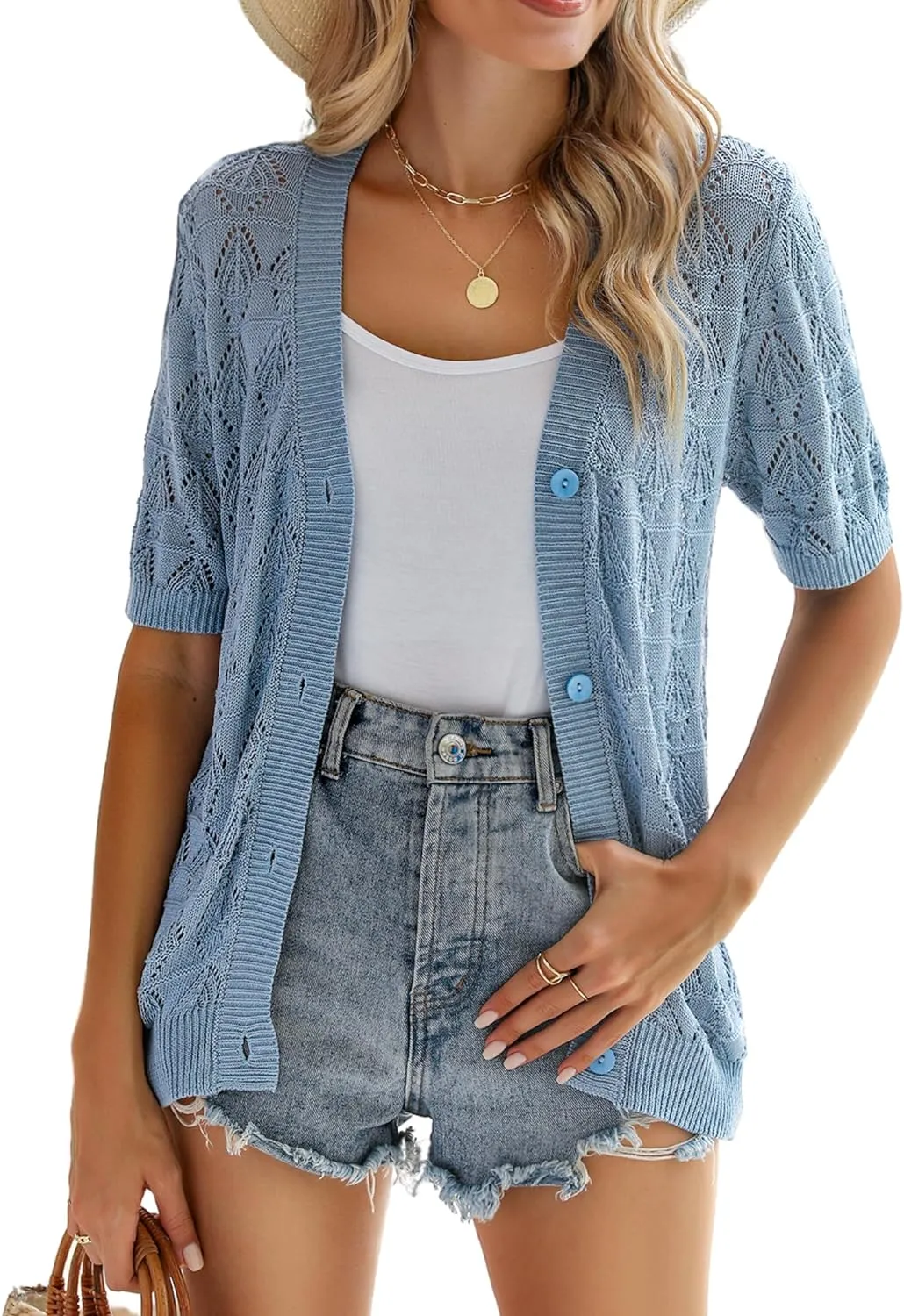 Zeagoo Short Sleeve Crochet Cardigan