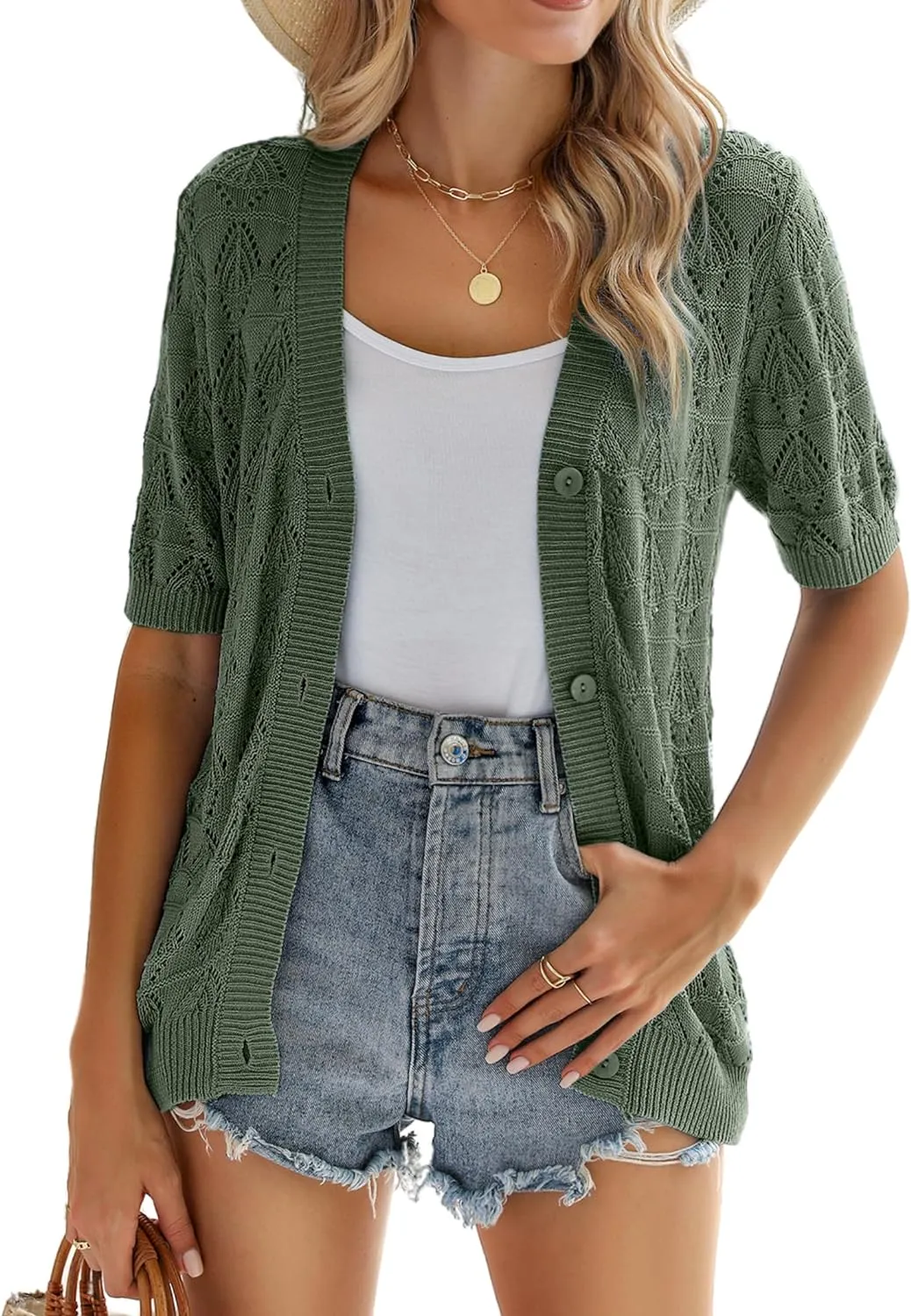 Zeagoo Short Sleeve Crochet Cardigan