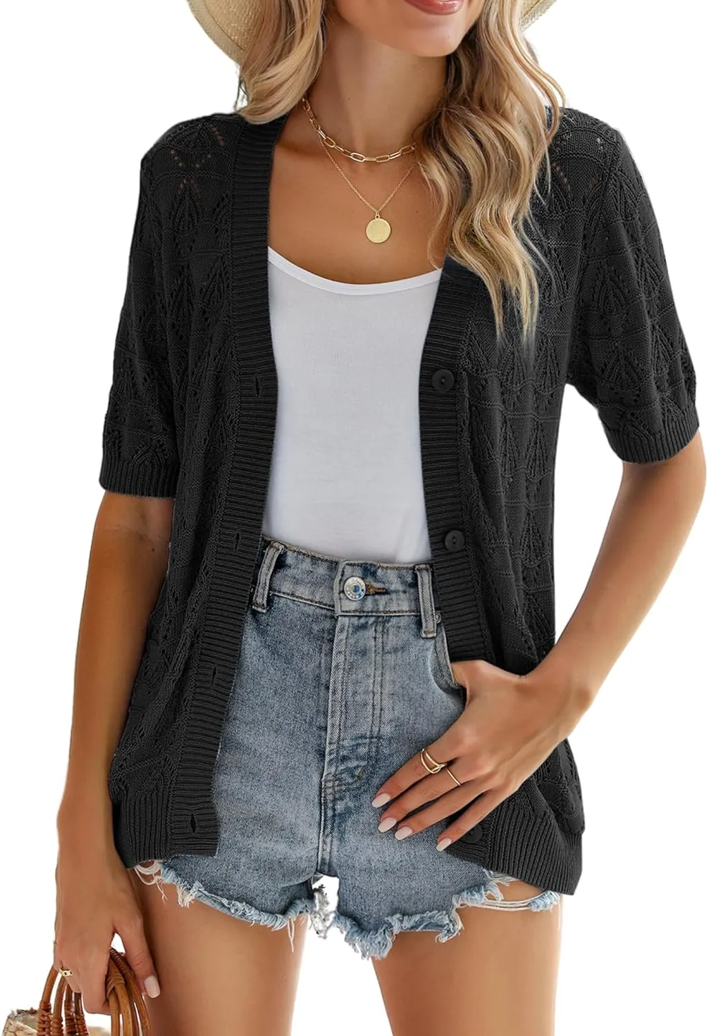 Zeagoo Short Sleeve Crochet Cardigan