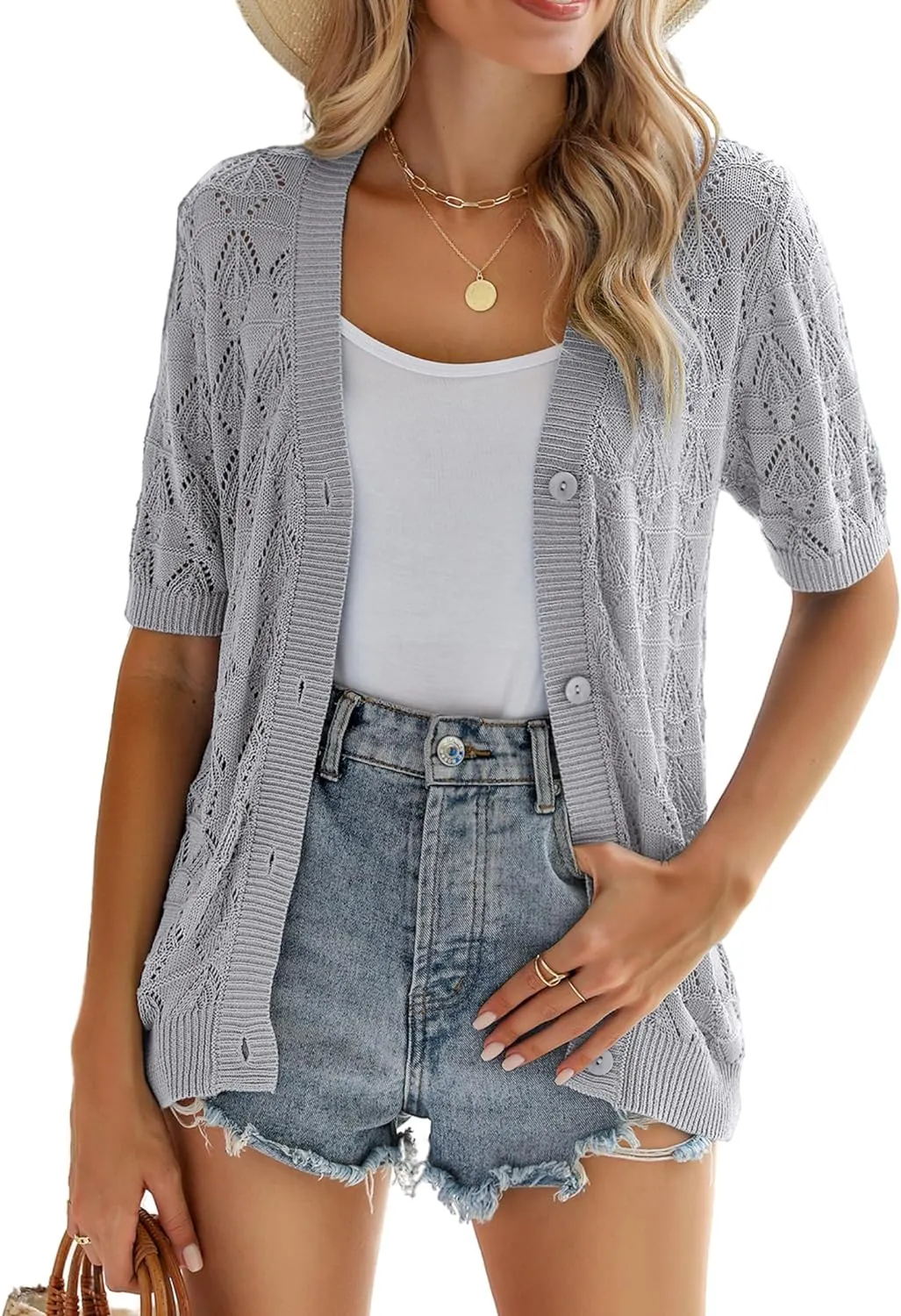 Zeagoo Short Sleeve Crochet Cardigan