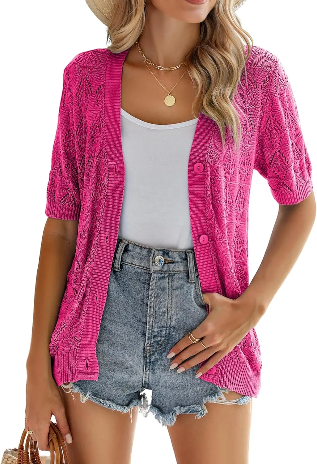 Zeagoo Short Sleeve Crochet Cardigan