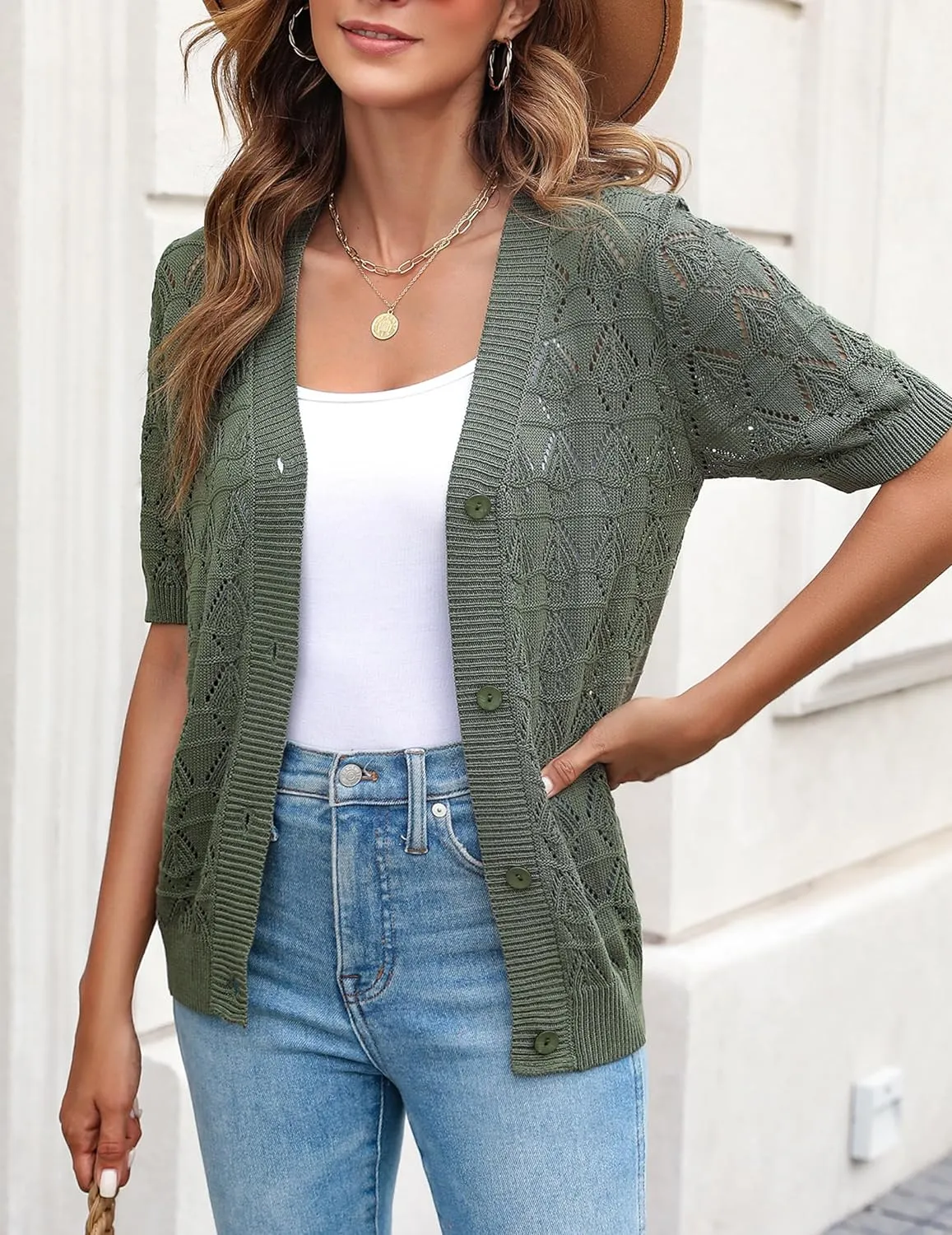 Zeagoo Short Sleeve Crochet Cardigan