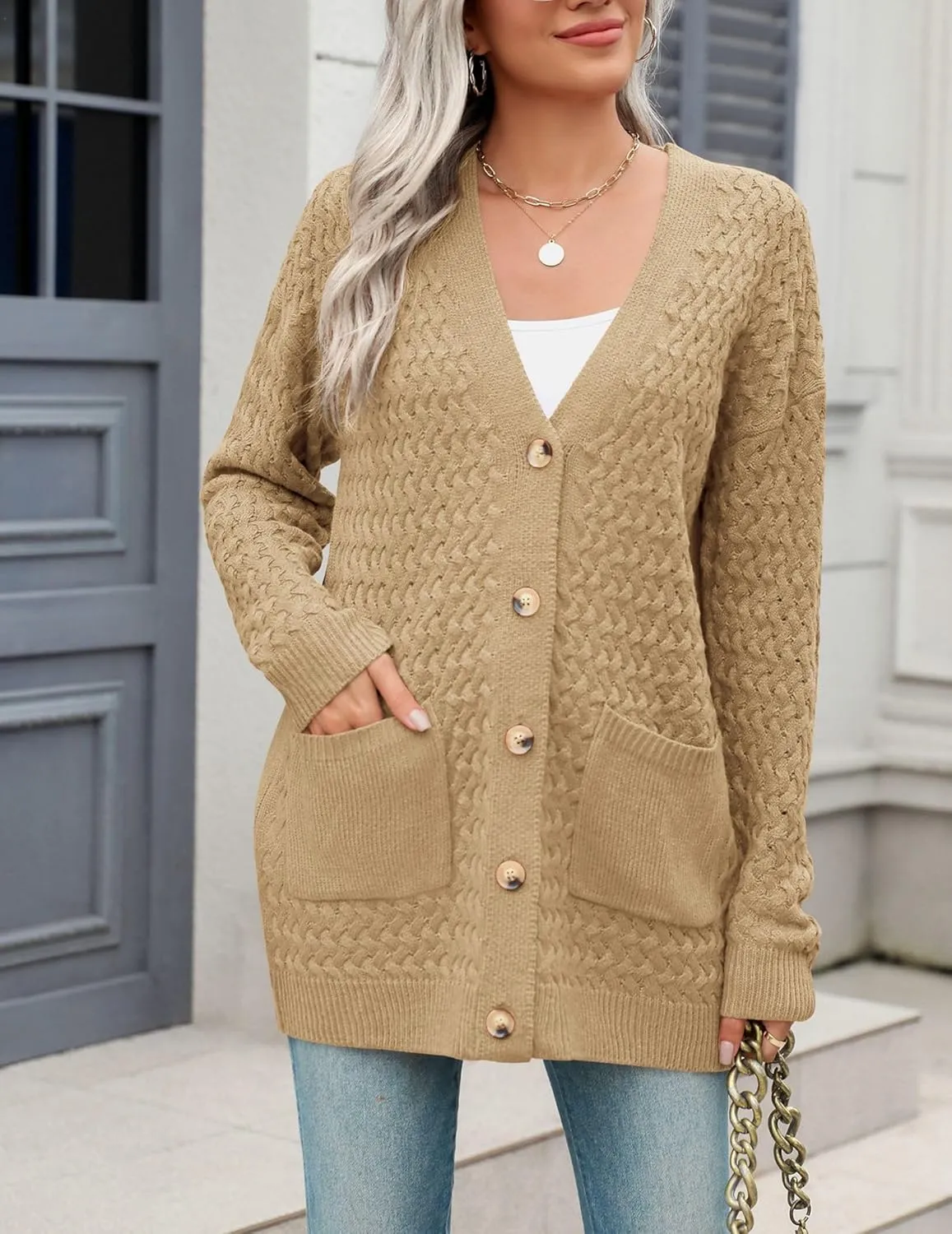 Zeagoo Womens Long Sleeve Chunky Cable Knit Cardigans